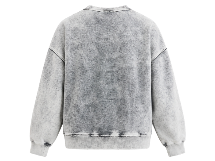 B2B Crewneck Sweatshirt Light Grey Acid Wash Low MOQ Acid Wash Manufacturer