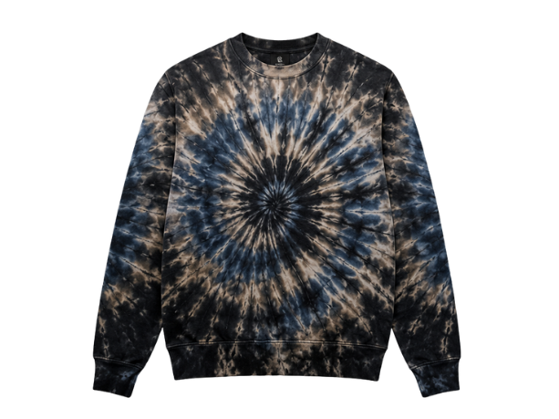 Tie Dye Crewneck Sweatshirt Black Brown Blue and Beige Spiral Design | B2B Low MOQ