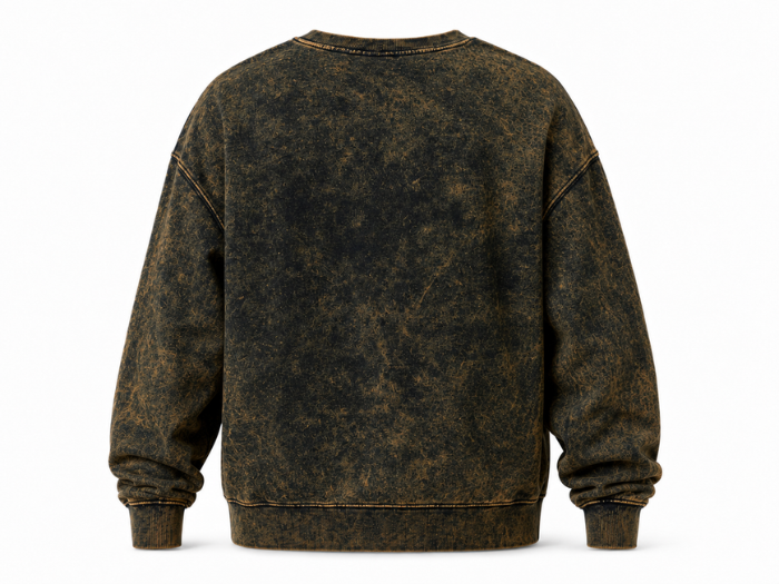 B2B Crewneck Sweatshirt Black Brown Acid Wash Low MOQ Manufacturer