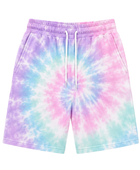 Tie Dye Drawstring Shorts Pastel Lavender Pink Aqua and White Spiral Design | B2B Low MOQ