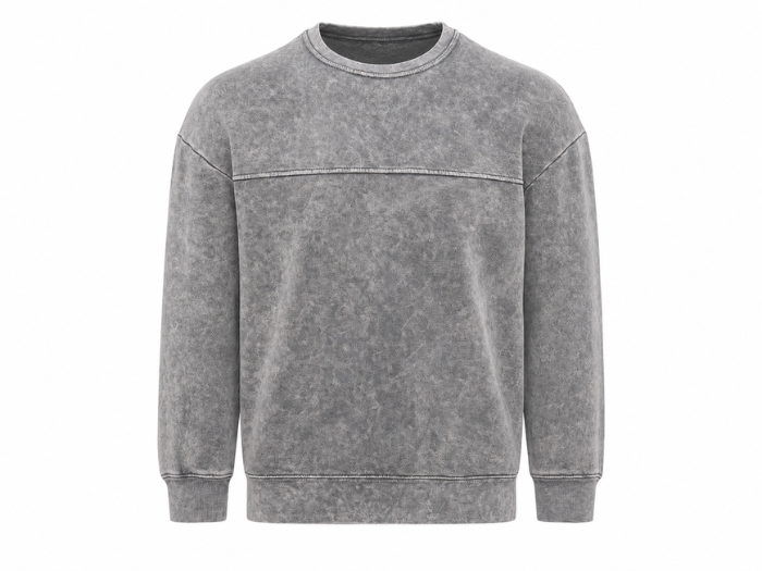 Grey Acid Wash Panel Seam Crewneck Sweatshirt B2B