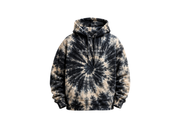 Tie Dye Pullover Hoodie Black Grey and Beige Radial Design | B2B Low MOQ