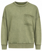 Custom Sweatshirt Olive Acid Wash Chest Pocket B2B Winter