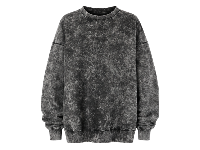 Wholesale Crewneck Sweatshirt Black Acid Wash Oversized front design preview