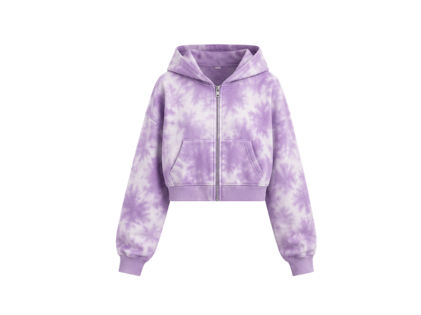 Tie Dye Cropped Pullover Hoodie Lavender and White All Over Design | B2B Low MOQ