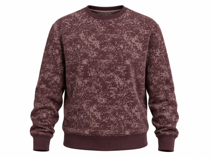 Custom Crewneck Sweatshirt Burgundy Acid Wash B2B Low MOQ Manufacturer front design preview
