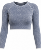 B2B Crop Top Blue Acid Wash Long Sleeve B2B Low MOQ Manufacturer
