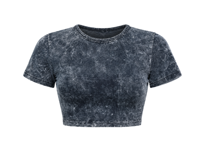 B2B Crop T-Shirt Women’s Washed Black Acid Wash Low MOQ Manufacturer front design preview
