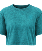 B2B Women’s Teal Blue Acid Wash Crop T-Shirt Low MOQ Manufacturer