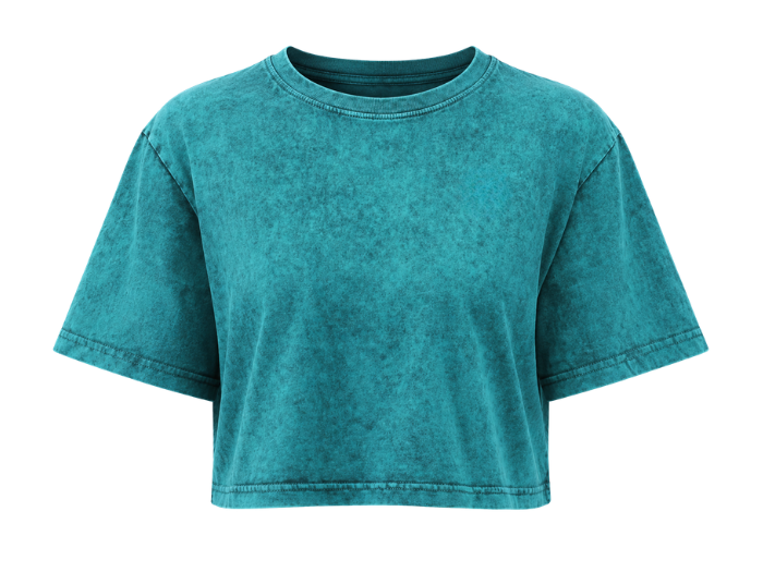B2B Women’s Teal Blue Acid Wash Crop T-Shirt Low MOQ Manufacturer
