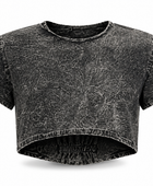Crop Top Black Raw Hem Ruched Back Acid Wash B2B Low MOQ Manufacturer