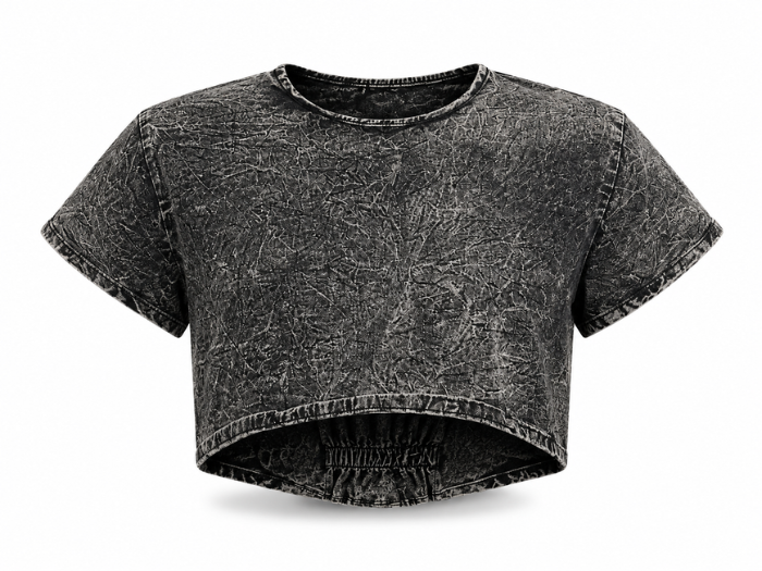 Crop Top Black Raw Hem Ruched Back Acid Wash B2B Low MOQ Manufacturer front design preview