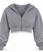 B2B Cropped Zip Hoodie Women’s Grey Acid Wash Low MOQ Manufacturer