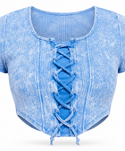Lace-Up Crop Top Women’s Sky Blue Acid Wash B2B Low MOQ Manufacturer