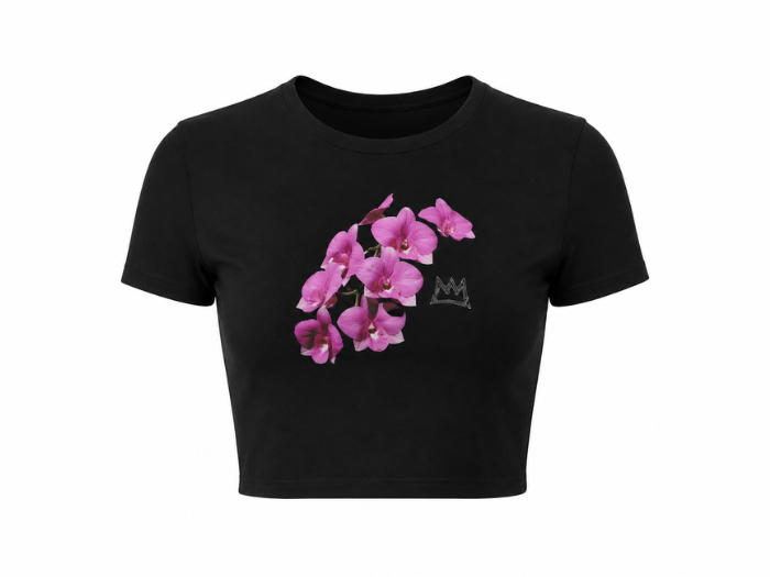 Customize Fitted Crop T-Shirt Women’s Black DTF Floral B2B
