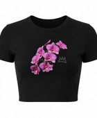 Custom Crop T-Shirt Women’s Black DTF Floral B2B Low MOQ Manufacturer