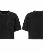 B2B Washed Black Acid Wash Pocket Crop T-Shirt MOQ Manufacturer