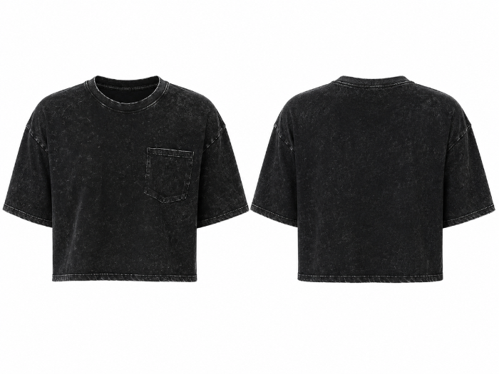 B2B Washed Black Acid Wash Pocket Crop T-Shirt MOQ Manufacturer