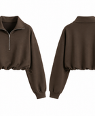 B2B Cropped Half-Zip Pullover Chocolate Brown Low MOQ Manufacturer