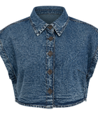 Women’s Blue Acid Wash Denim Button-Up Crop Top B2B Low MOQ