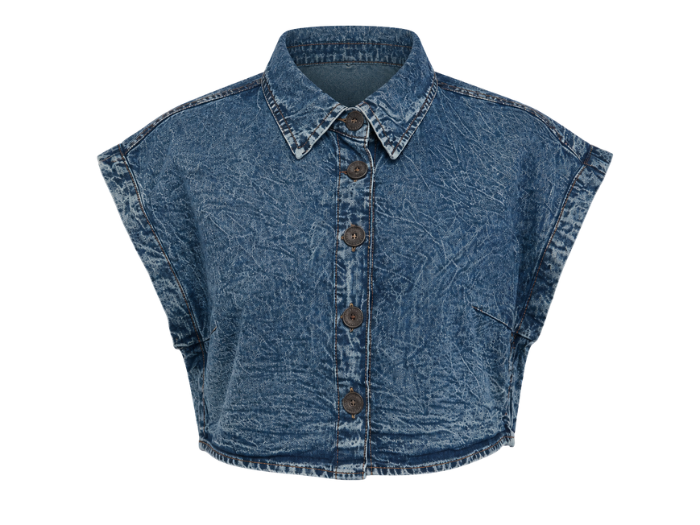 Women’s Blue Acid Wash Denim Button-Up Crop Top B2B Low MOQ
