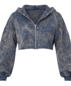 Custom Cropped Zip Hoodie Blue Grey Acid Wash B2B Low MOQ Manufacturer