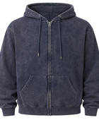 Custom Zip Hoodie Navy Acid Wash B2B Low MOQ Manufacturer