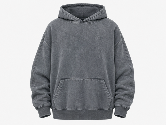 B2B Pullover Hoodie Charcoal Grey Acid Wash Custom Low MOQ Manufacturer