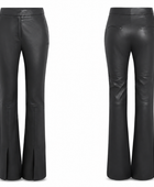 Women’s PU Leather Flared Pants Black with Front Hem Slits | B2B Low MOQ