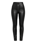 Women’s Lambskin Leather Lace Up Pants Black | B2B Low MOQ