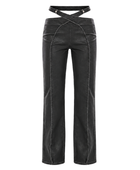 Women’s Faux Leather Cut Out Waist Pants Black with Pintuck Seams | B2B Low MOQ