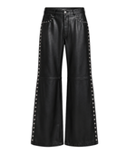 Women’s Leather Wide Leg Pants Black with Studded Side Detail | B2B Low MOQ