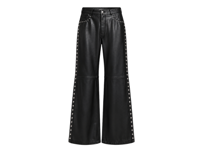Women’s Leather Wide Leg Pants Black with Studded Side Detail | B2B Low MOQ