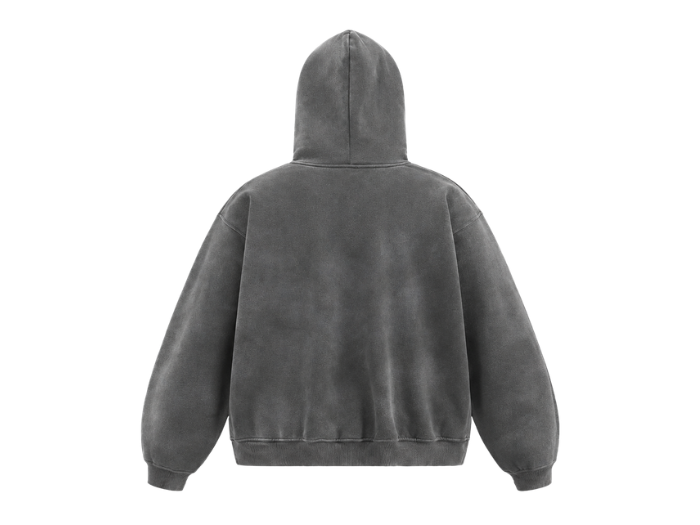 B2B Charcoal Grey Screen Printing Acid Wash Zip Hoodie