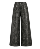 Women’s Faux Leather Wide Leg Pants Black with Washed Finish | B2B Low MOQ