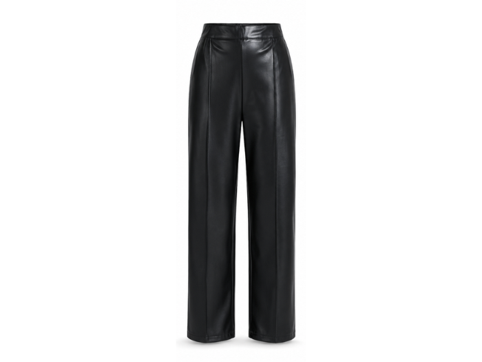 Women’s Petite Faux Leather Straight Leg Pants Black | B2B Low MOQ front design preview