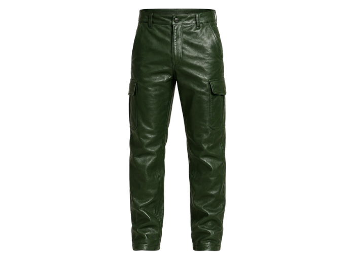 Men’s Lambskin Leather Cargo Pants Green with Distressed Finish | B2B Low MOQ
