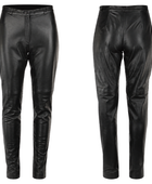 Leather Tapered Pants Black with Front Pleat Detail | B2B Low MOQ