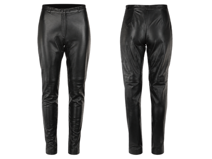 Leather Tapered Pants Black with Front Pleat Detail | B2B Low MOQ