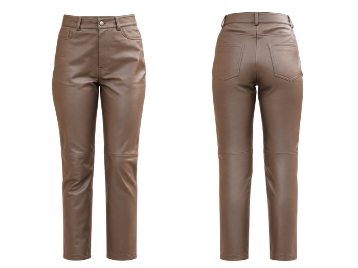 Women’s Leather Straight Leg Pants Taupe | B2B Low MOQ