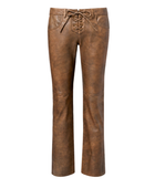 Women’s Leather Lace Up Straight Leg Pants Camel Brown | B2B Low MOQ