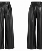 Women’s Faux Leather High Waist Wide Leg Pants Black | B2B Low MOQ