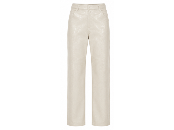 Women’s Faux Leather Straight Leg Pants Ecru with Textured Finish | B2B Low MOQ front design preview