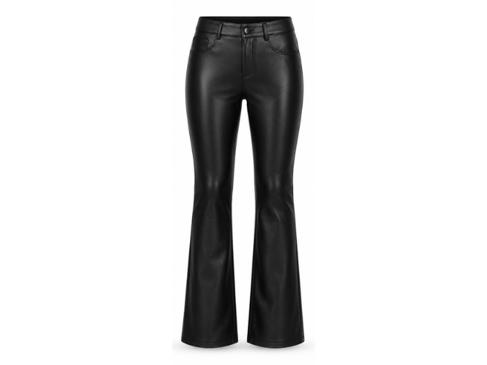 Women’s Faux Leather Kick Flare Pants Black | B2B Low MOQ front design preview