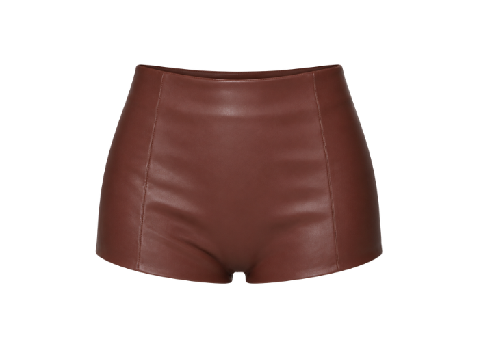 Women’s Faux Leather High Waist Mini Shorts Brown | B2B Low MOQ front design preview