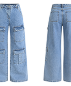 B2B Wide-Leg Cargo Pants Light Blue Denim Acid Wash Low MOQ Manufacturer