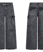 Custom Wide-Leg Cargo Pants Charcoal Grey Acid Wash B2B Low MOQ Manufacturer