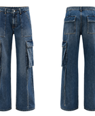 Dark Blue Denim Acid Wash Wide-Leg Cargo Pants B2B