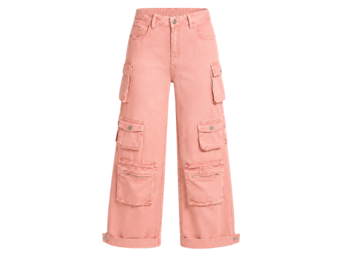 Multi-Pocket Cargo Pants Women’s Pink Acid Wash B2B Low MOQ Manufacturer