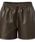Women’s Leather Look Drawstring Shorts Dark Brown | B2B Low MOQ